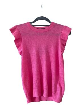 Boden NWT Pink Linen Blend Knit Top Ruffle Sleeve Lightweight Sweater S